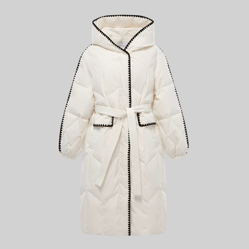 鸟家女装2025冬装新款时尚连帽系带长款羽绒服外套C4G04/G-3