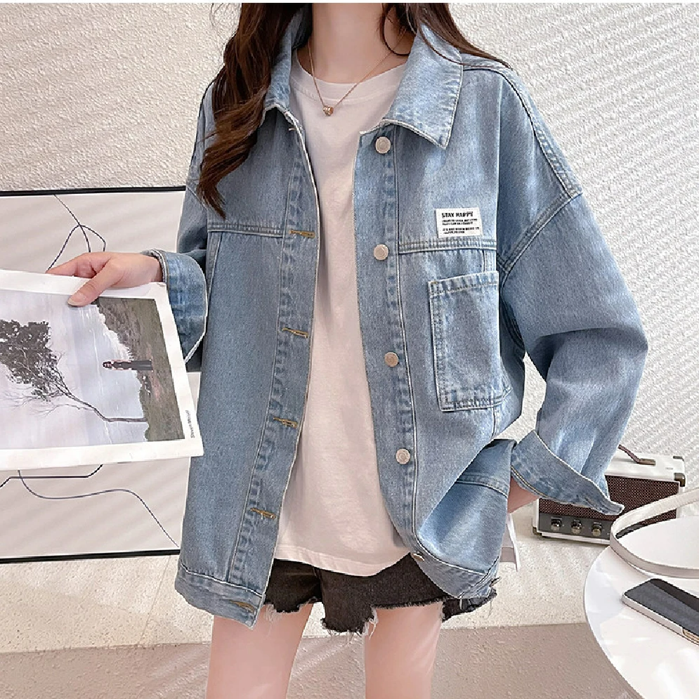 唐系列女装春季时尚宽松左胸织标韩版休闲牛仔外套夹克/1-151