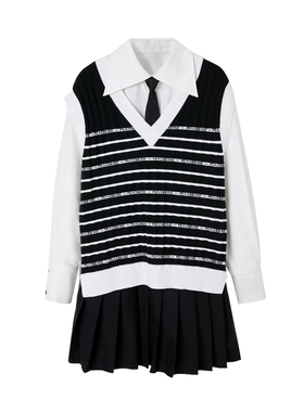 鸟家女装2025秋冬新款学院风背心两件套衬衫连衣裙C4563/C-26