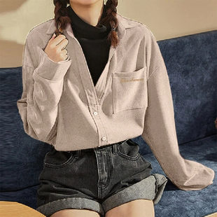 唐系列女装春季复古港味设计感小众假两件条纹长袖衬衫女装/6-21