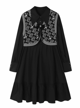 鸟家女装2025秋冬新款两件套针织马甲衬衫式连衣裙C4A41/C-1