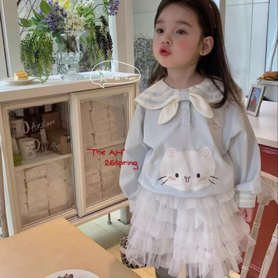 AH·26春～baby蓝KT猫学院风卫衣女童春季新款中小童上衣儿童春装