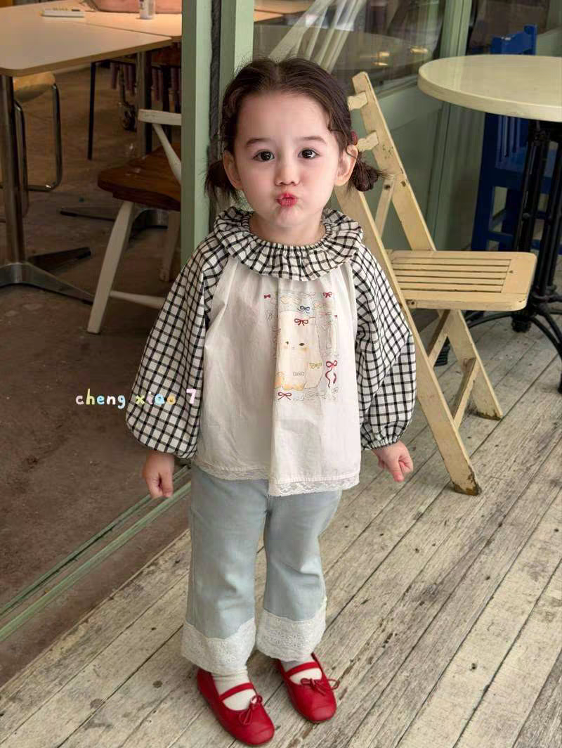 橙小七衬衫娃娃领女童长袖t恤儿童插肩袖打底衫设计感卡通拼色,童装/婴儿装/亲子装,毛衣/针织衫,淘宝优惠券,粉丝福利购,淘宝优惠卷