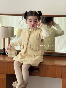 susie女童2025新款 儿童洋气时髦女宝宝秋冬小香风马甲花苞裙气质