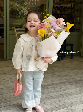 橙小7现货儿童荷叶领上衣女童甜美娃娃衫女童春装新款衬衫潮26006