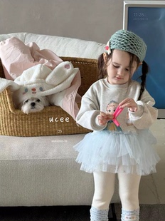 釉兮25年秋冬新款 女童水印爱莎公主蝴蝶结加绒卫衣艾莎打底裤