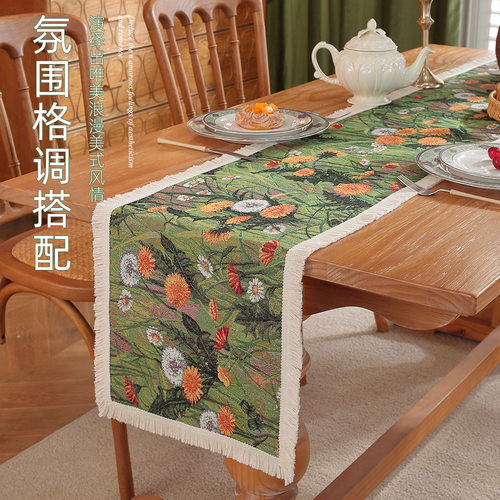 茶席茶巾桌旗提花色织美式复古