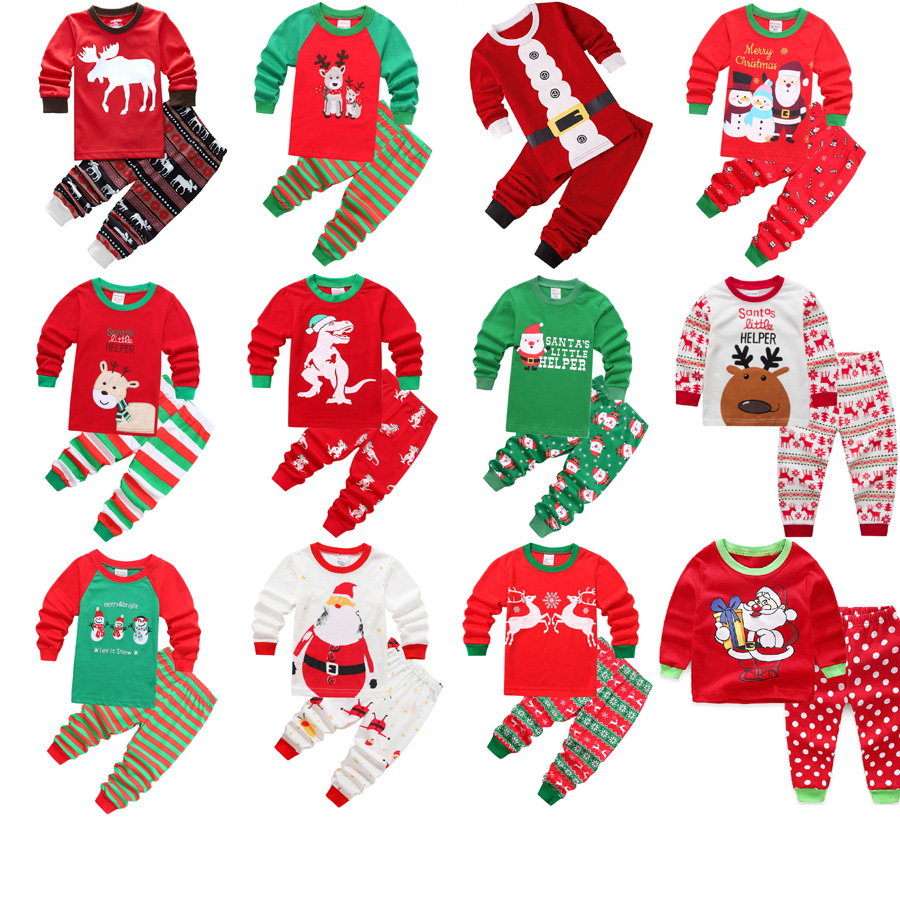 四季纯棉薄款男女童圣诞老人装扮儿童空调房家居服薄睡衣内衣套装