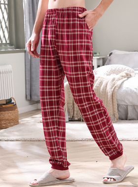春秋季男款单件睡裤100%纯棉大码本命年红色喜庆长裤可外穿家居裤