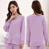 空调房系扣开衫 加肥特大码 家居服 纯棉春秋季 女士单件睡衣上衣长袖