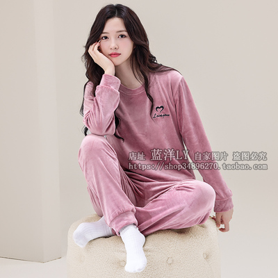 冬季女缩口薄款海岛绒家居服套装