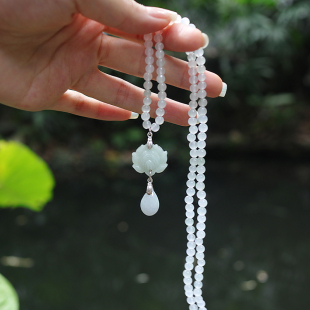 「清波」新中式国风翡翠莲花配改良旗袍连衣裙汉服项链古风饰品女