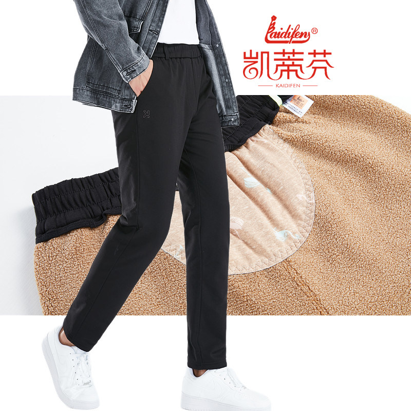 凯蒂芬2217男士加绒加厚外穿商务休闲裤护腰保暖裤高腰弹力黑色