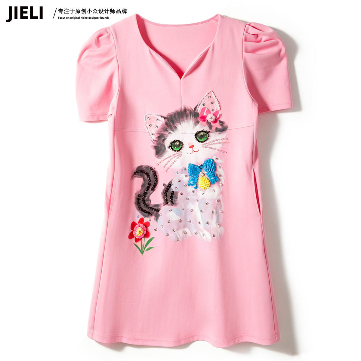 JIE LI/街力设计师高级感休闲宽松高级感中长款猫咪T裙女Y11112A