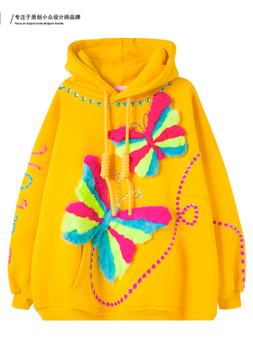 JIE LI/街力原创小众设计感休闲潮流宽松黄色卫衣女Y9652