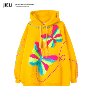 JIE 街力原创小众设计感休闲潮流宽松黄色卫衣女Y9652