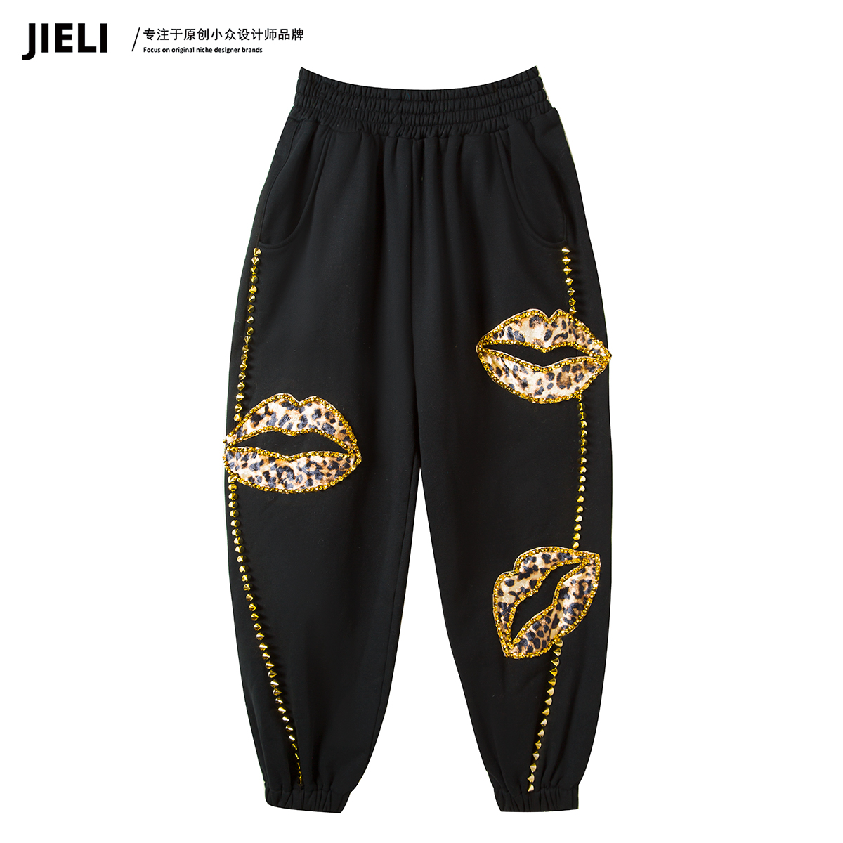 JIE LI/街力原创小众设计师定制款休闲黑色卫裤女Y9653