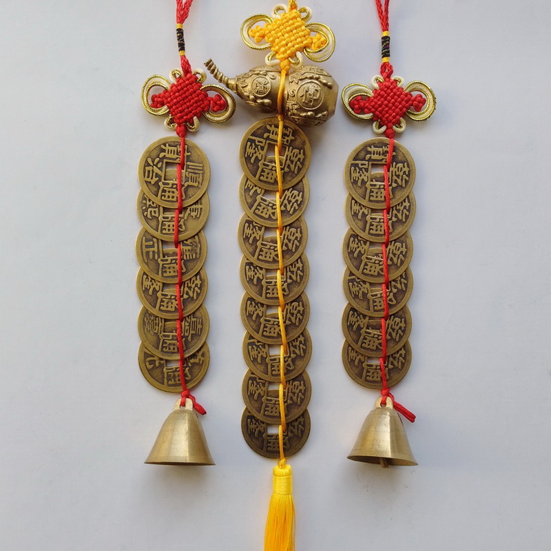 铜葫芦铃铛六帝铜钱家居摆件