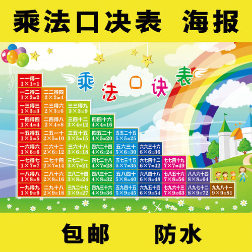 包邮数学九九乘法除法加法减法口诀表墙贴99乘法表挂图海报 01