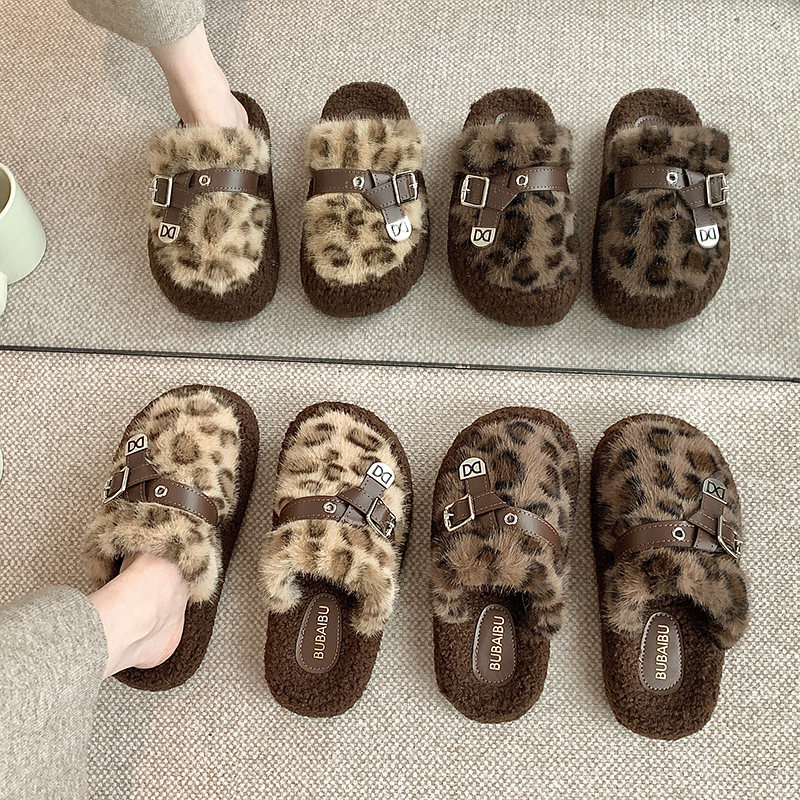 2026年时尚8829半包豹纹百搭外穿软底家居保暖毛毛鞋女拖鞋,居家布艺,居家棉拖/棉鞋,淘宝优惠券,粉丝福利购,淘宝优惠卷