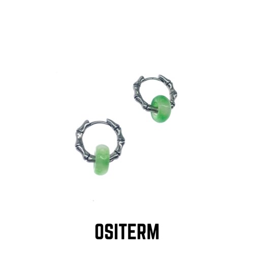 OSITERM竹节玉石耳环 浅绿冰透吊坠新中式男女饰品耳圈耳饰小众