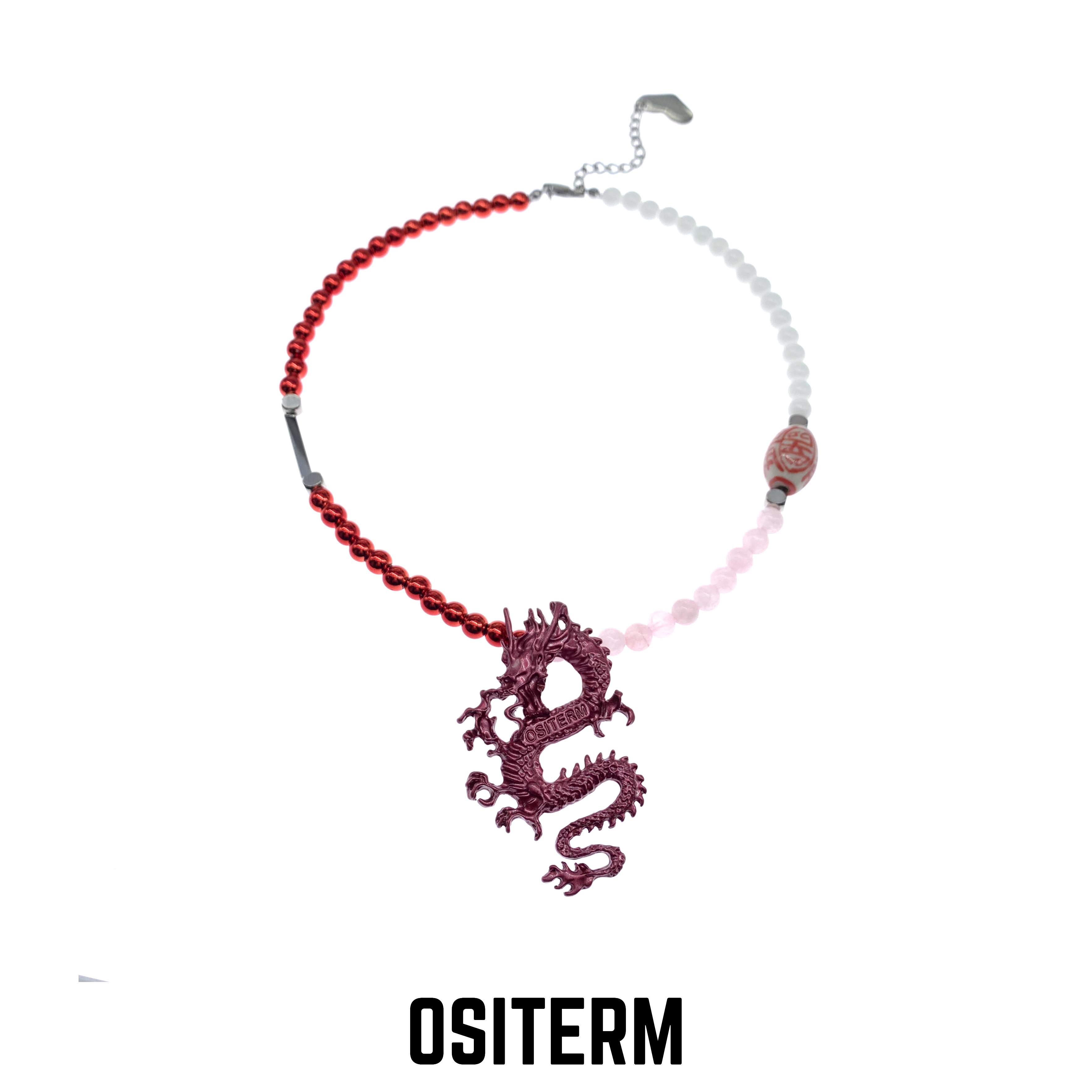 OSITERM龙年限定粉水晶暗红中国龙项链时髦街头赛博新中式小众