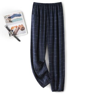 束口防蚊裤 棉绸睡裤 宽松中老年人造棉可外穿休闲家居裤 薄款 男夏季