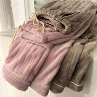 单独家居裤 珊瑚绒睡裤 女冬加绒厚实宽松外穿法兰绒直筒保暖睡衣裤