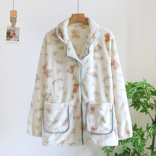 珊瑚绒睡衣上衣单件女款冬加绒加厚法兰绒毛绒保暖外套中年家居服