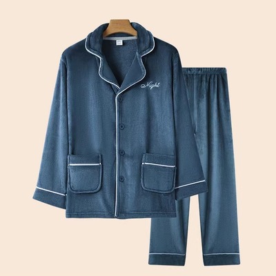 海岛绒薄绒睡衣男士秋冬短绒加厚