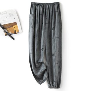 中老年人造棉可外穿休闲家居裤 棉绸睡裤 加大束口防蚊裤 薄款 男夏季