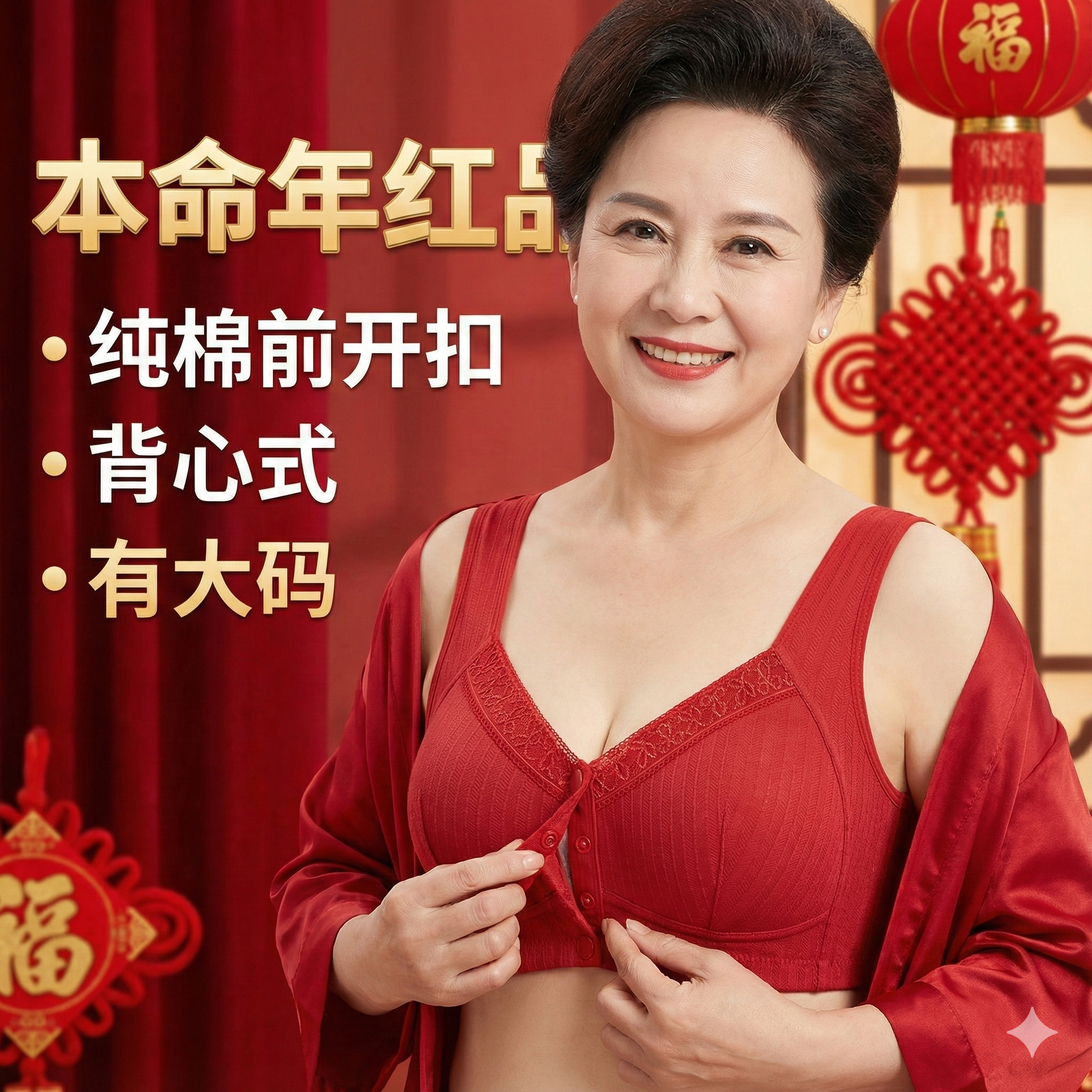 本命年红色内衣中老年妈妈文胸前扣纯棉无钢圈大码老人背心式胸罩,女士内衣/男士内衣/家居服,中老年文胸,淘宝优惠券,粉丝福利购,淘宝优惠卷