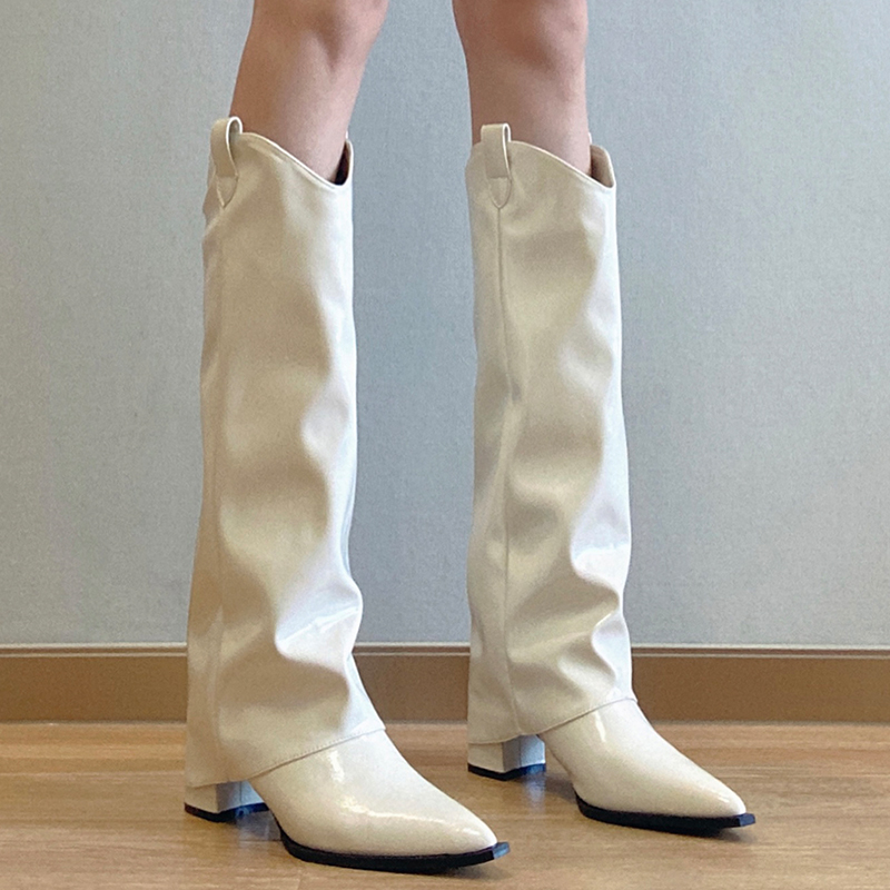 牛皮！裤管靴女白色辣妹