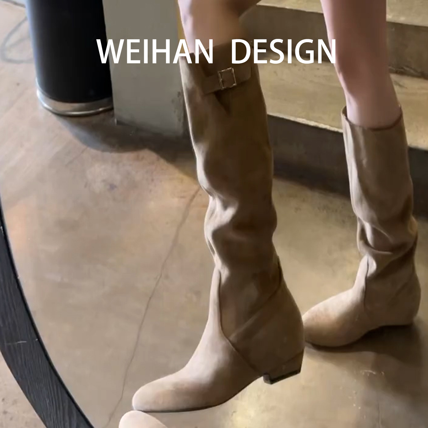 羊皮版！粗跟显瘦长筒堆