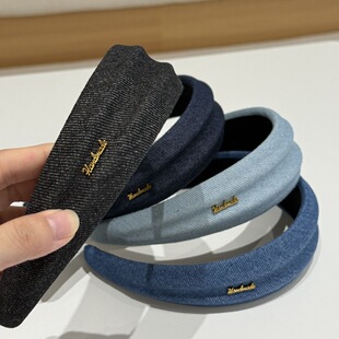 韩版高级感字母标缎面发箍女宽边高颅顶发卡外出压发海绵头箍