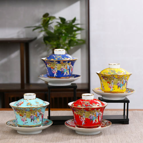 陶瓷珐琅彩白瓷泡茶碗