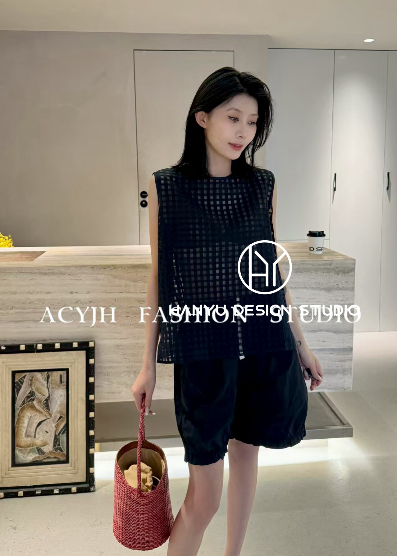 私信询价【韩钰DESIGN】2026夏季新款设计感镂空格子无袖上衣女