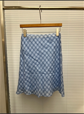 【韩钰DESIGN】26夏季新款韩系蓝色格纹半身裙女