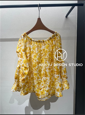 【韩钰DESIGN】26夏季新款田园风黄色印花长袖上衣女