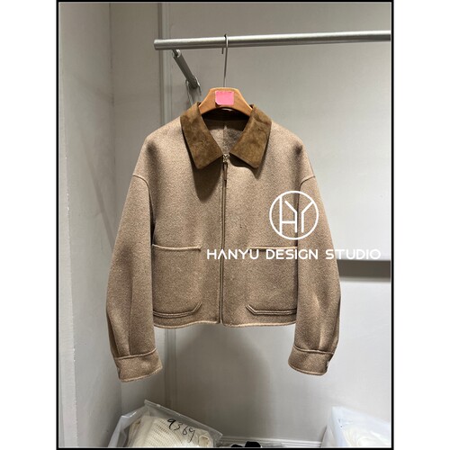韩钰山羊绒拉链毛呢外套女秋新