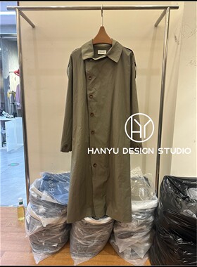 韩钰极简翻领系带收腰长款风衣女