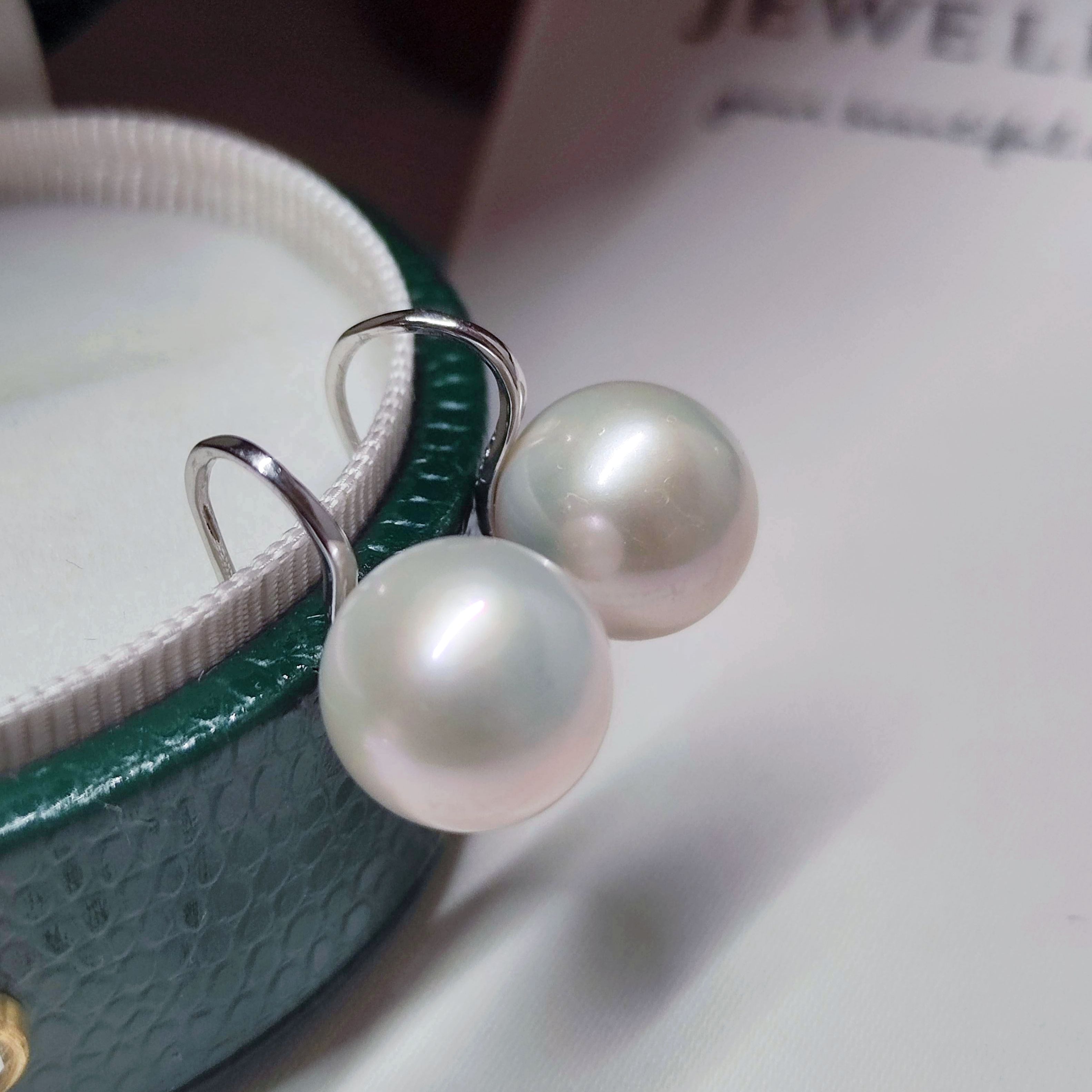 赛澳白冷青光耳环高跟鞋s925纯银淡水真珍珠大气13-14mm耳钩实拍