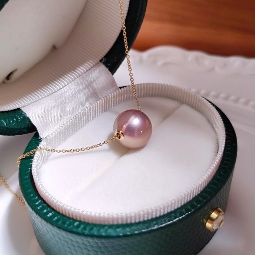 路路通吊坠18K金项链锁骨链正圆极光香芋紫淡水爱迪生真珍珠银链