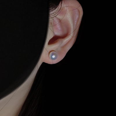 极光天然淡水珍珠纯银网红女人味小众气质7-8m耳钉无瑕5A