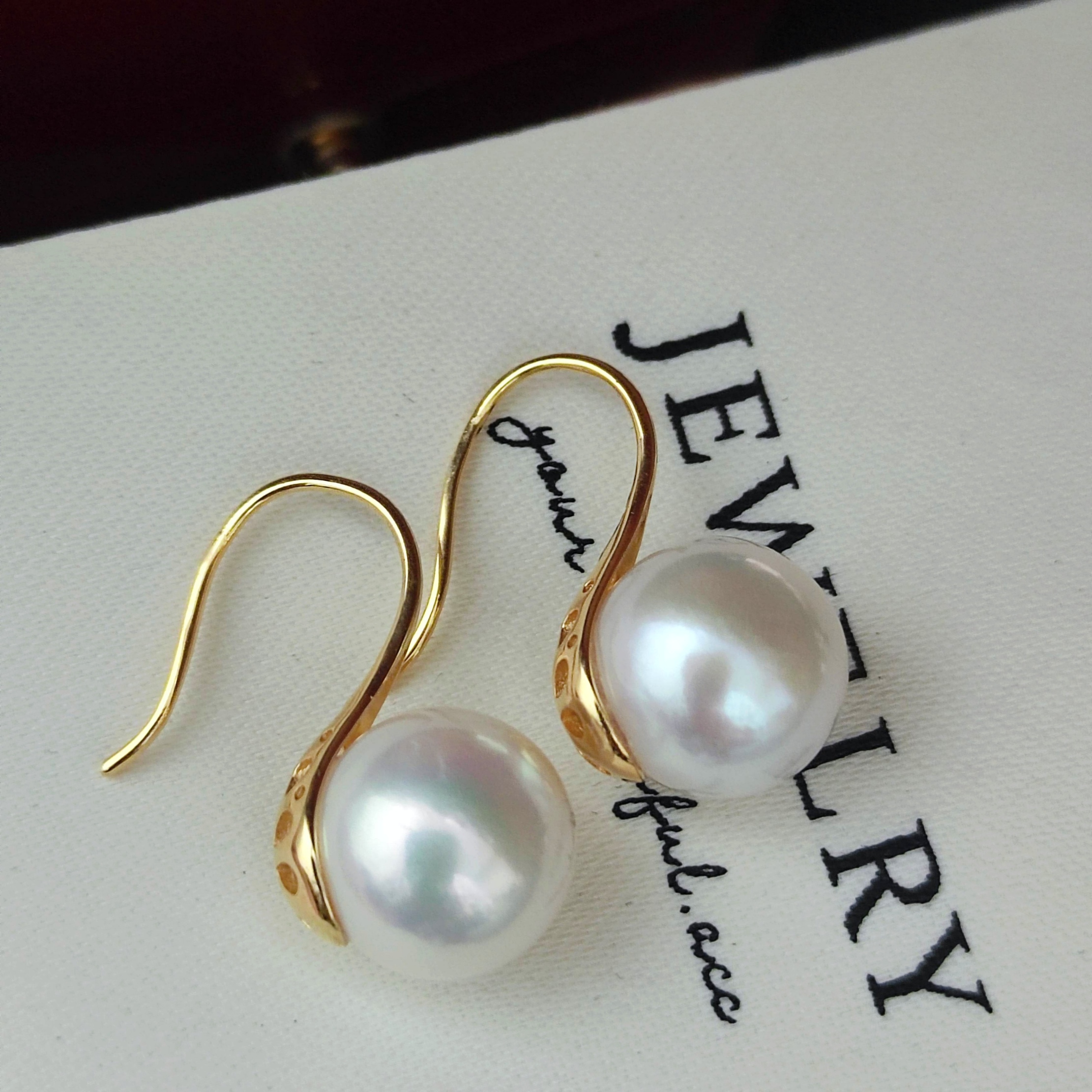 宝石光~天然极光珍珠耳钩镜面光爱迪生淡水珍珠S925银高跟鞋12-13