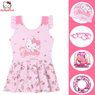 HelloKitty儿童泳衣女童中大童连体2025新款 备夏 女孩游泳衣防晒装