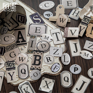 陌墨布纹纸硬卡贴纸包 字母陈列室系列 复古英文字母手账拼贴6款