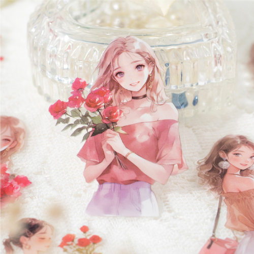 暮光捧花少女系列PET贴纸包清新手账素材拼贴欧式打底装饰贴画6款