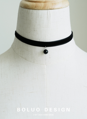 菠萝手作黑色丝绒choker颈链
