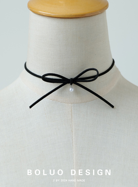 菠萝手作麂皮绒蝴蝶结choker